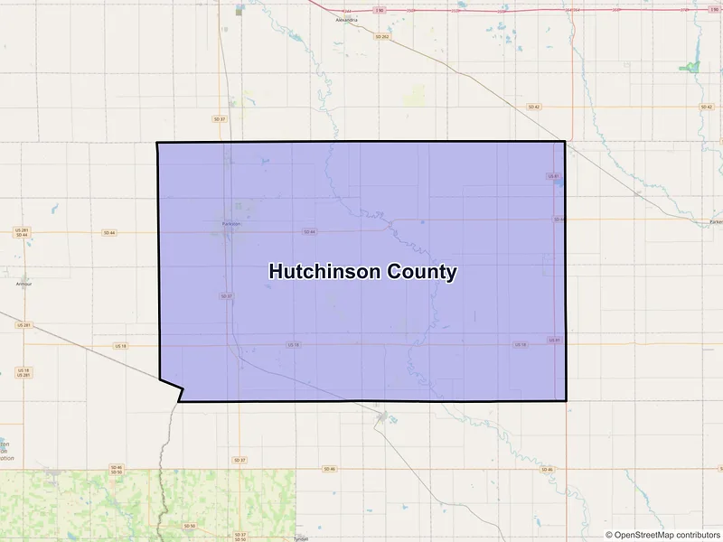 Map of Hutchinson County, South Dakota and ZIP codes