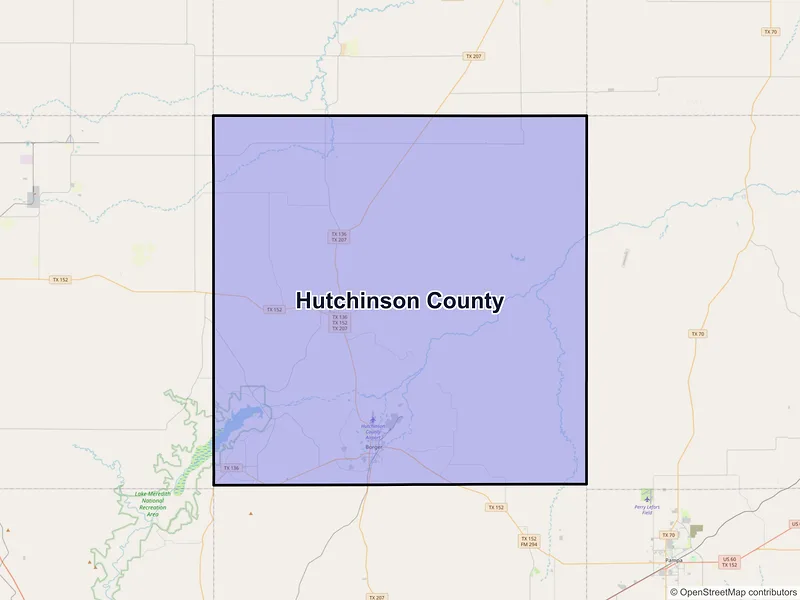 Map of Hutchinson County, Texas and ZIP codes