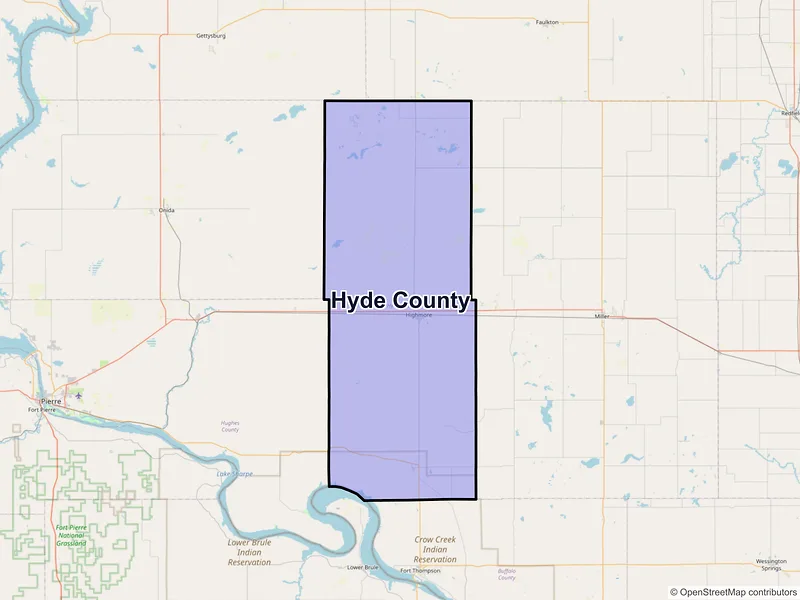 Map of Hyde County, South Dakota and ZIP codes