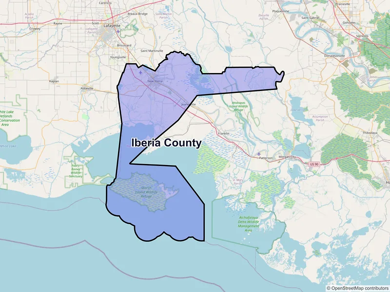 Map of Iberia County, Louisiana and ZIP codes