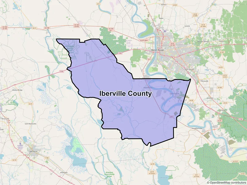 Map of Iberville County, Louisiana and ZIP codes
