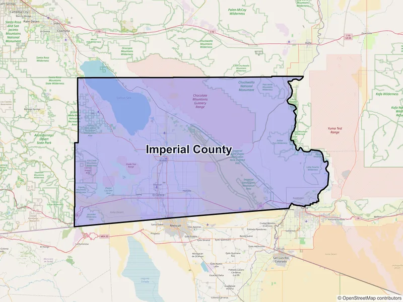 Map of Imperial County, California and ZIP codes