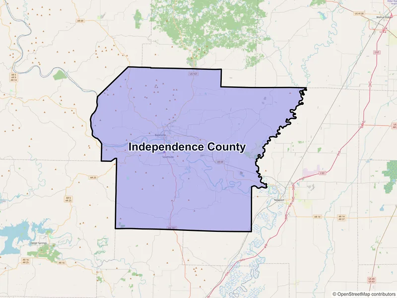 Map of Independence County, Arkansas and ZIP codes