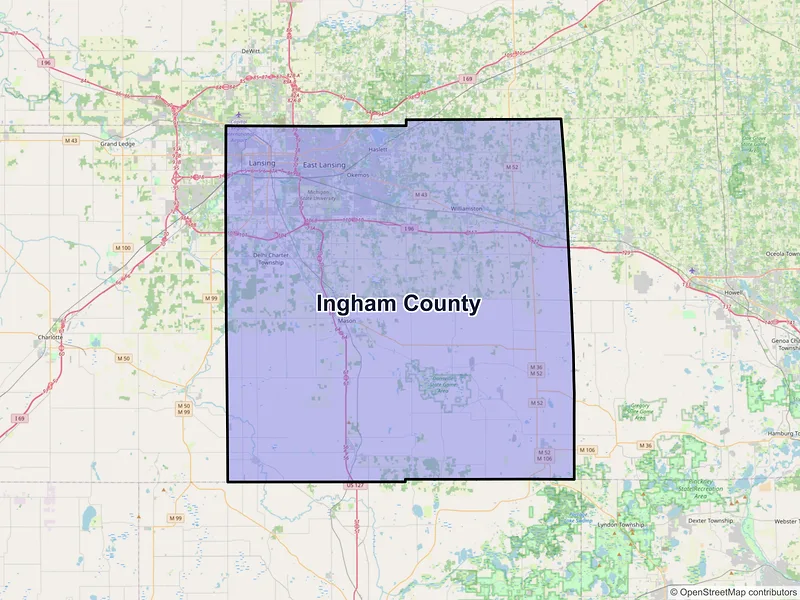 Map of Ingham County, Michigan and ZIP codes