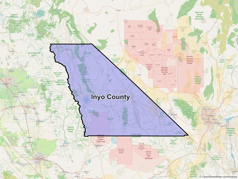 Map of Inyo County, California and ZIP codes
