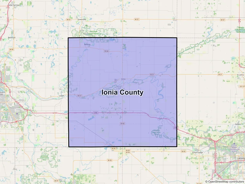 Map of Ionia County, Michigan and ZIP codes