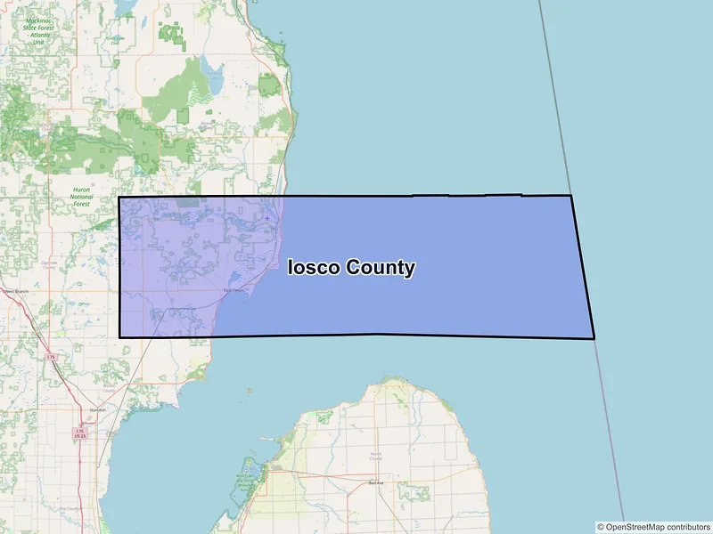 Map of Iosco County, Michigan and ZIP codes