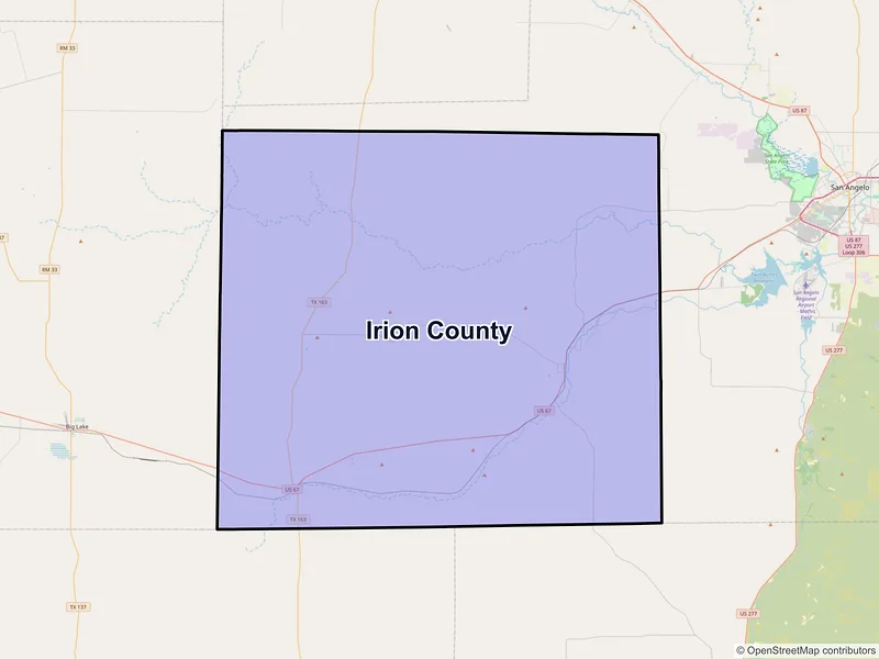 Map of Irion County, Texas and ZIP codes