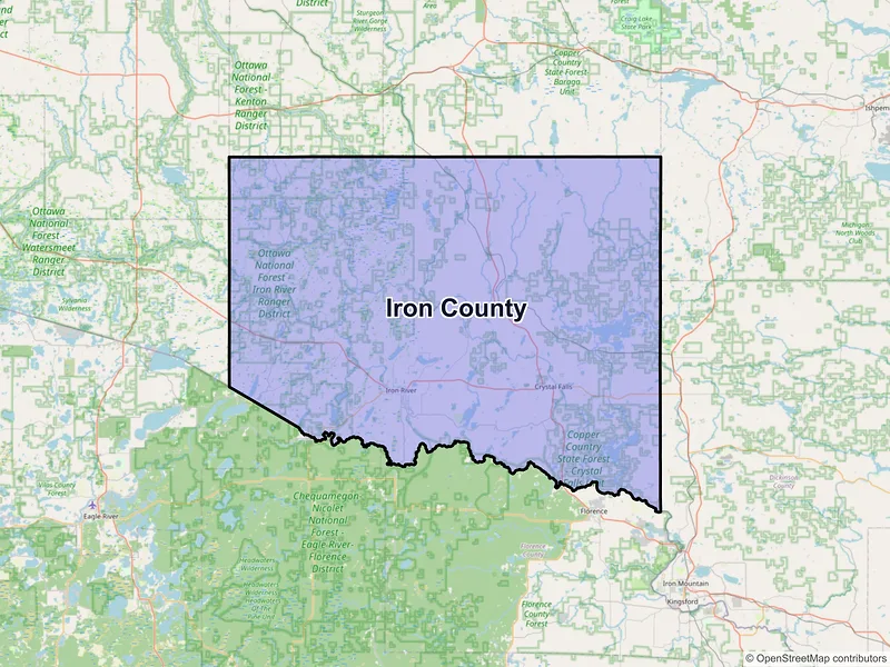 Map of Iron County, Michigan and ZIP codes