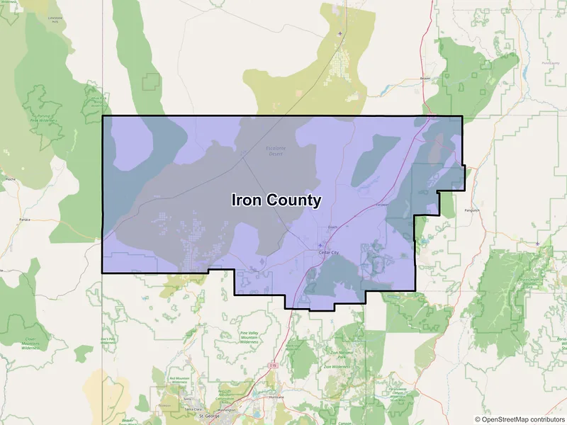 Map of Iron County, Utah and ZIP codes