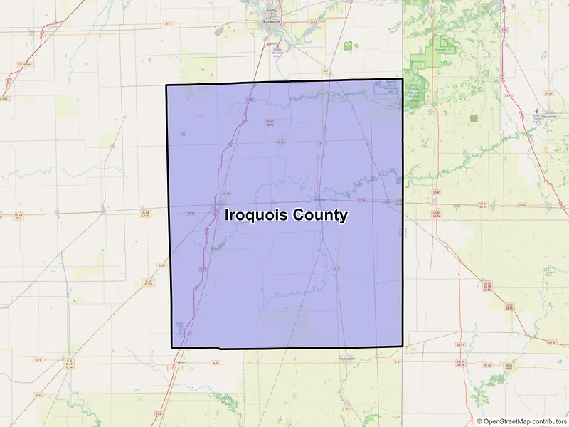 Map of Iroquois County, Illinois and ZIP codes
