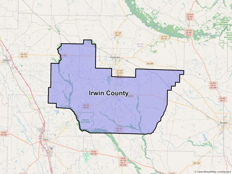 Map of Irwin County, Georgia and ZIP codes