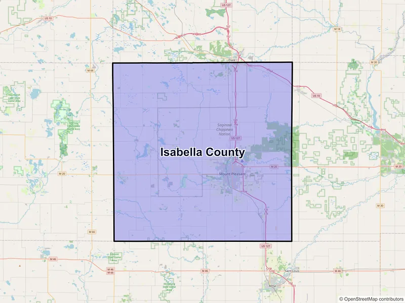 Map of Isabella County, Michigan and ZIP codes