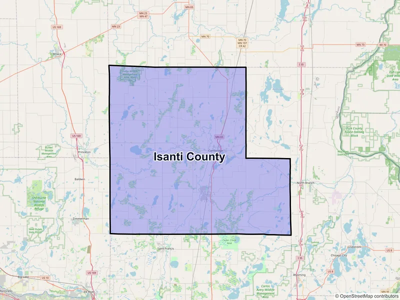 Map of Isanti County, Minnesota and ZIP codes