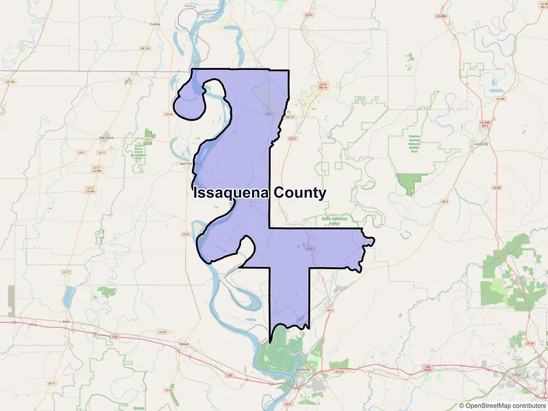 Map of Issaquena County, Mississippi and ZIP codes