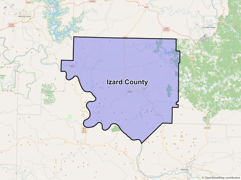 Map of Izard County, Arkansas and ZIP codes