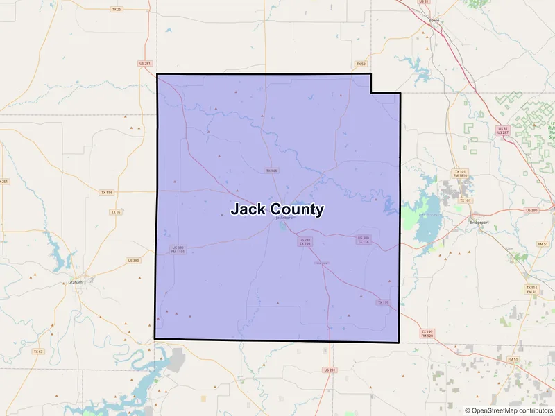Map of Jack County, Texas and ZIP codes