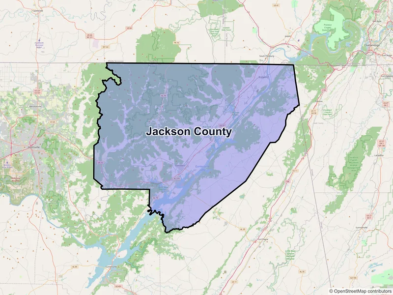 Map of Jackson County, Alabama and ZIP codes