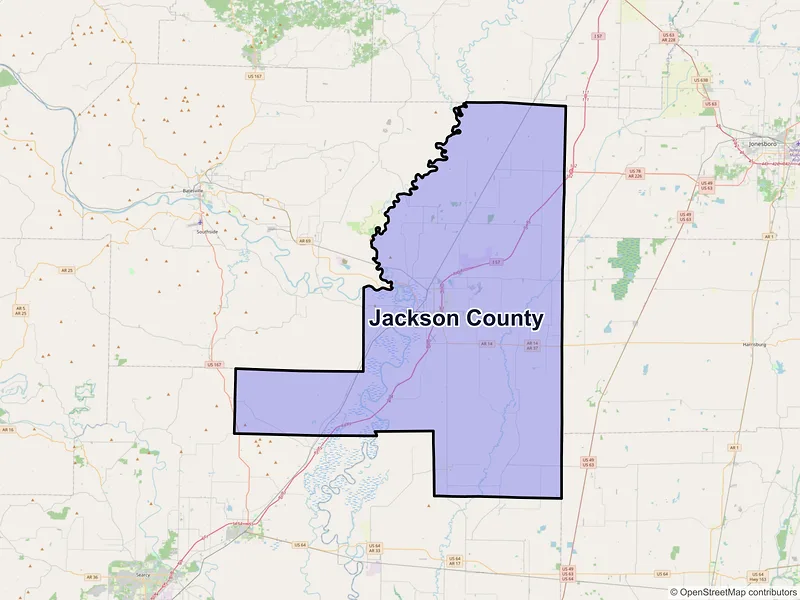 Map of Jackson County, Arkansas and ZIP codes