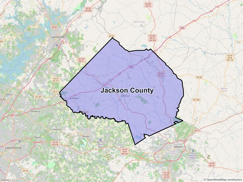 Map of Jackson County, Georgia and ZIP codes
