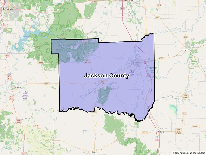 Map of Jackson County, Indiana and ZIP codes