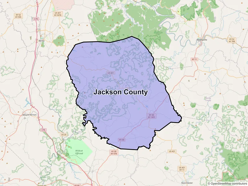 Map of Jackson County, Kentucky and ZIP codes