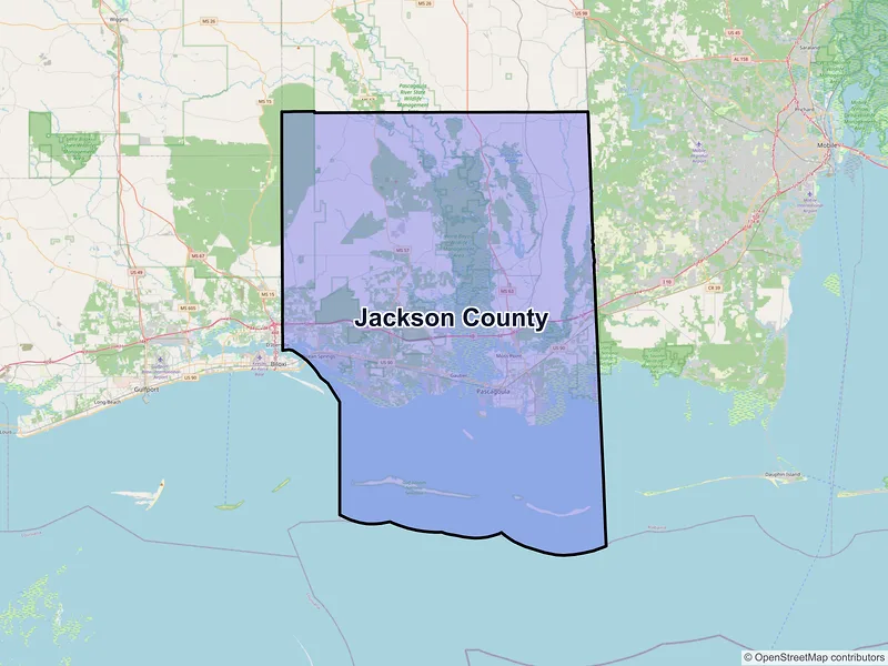 Map of Jackson County, Mississippi and ZIP codes
