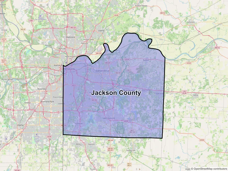 Map of Jackson County, Missouri and ZIP codes