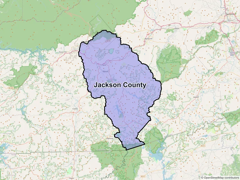 Map of Jackson County, North Carolina and ZIP codes