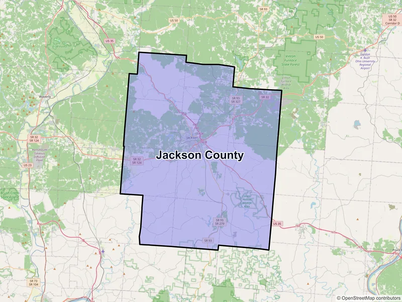 Map of Jackson County, Ohio and ZIP codes