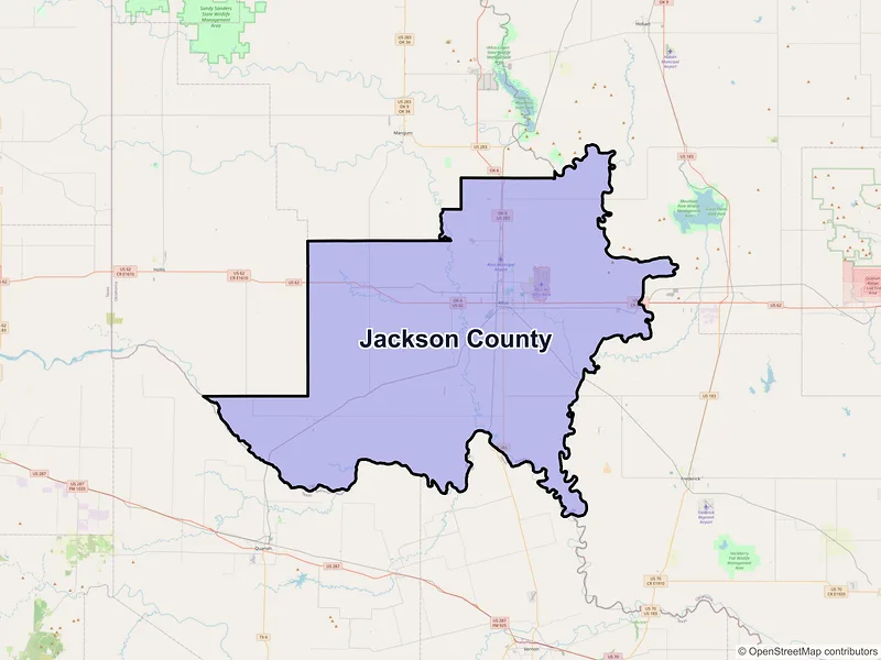 Map of Jackson County, Oklahoma and ZIP codes