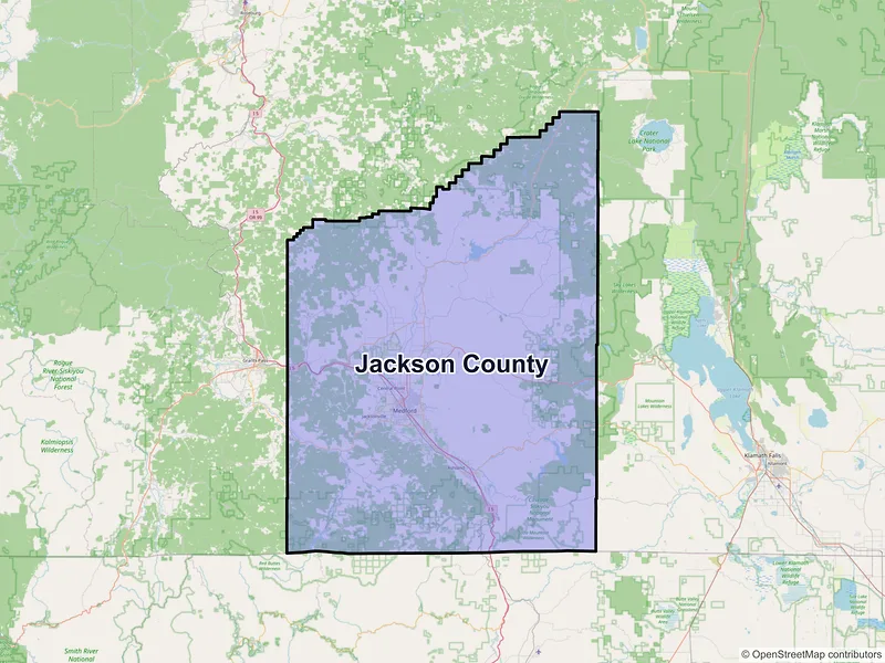 Map of Jackson County, Oregon and ZIP codes