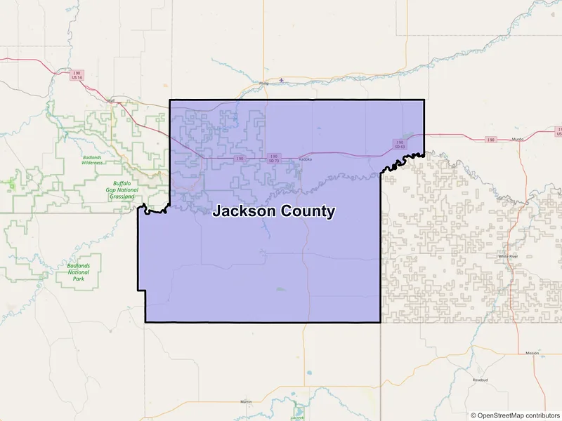 Map of Jackson County, South Dakota and ZIP codes