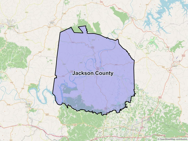 Map of Jackson County, Tennessee and ZIP codes