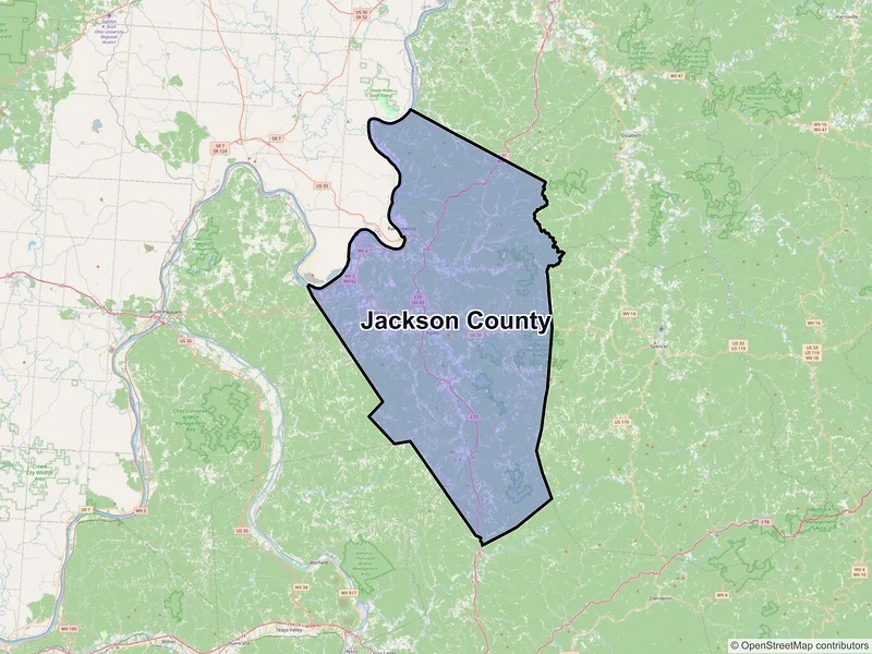 Map of Jackson County, West Virginia and ZIP codes