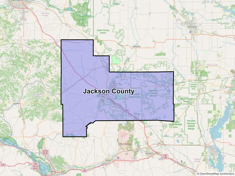Map of Jackson County, Wisconsin and ZIP codes