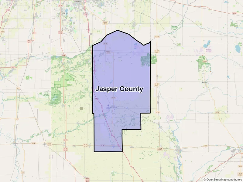 Map of Jasper County, Indiana and ZIP codes