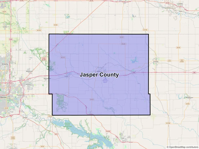 Map of Jasper County, Iowa and ZIP codes