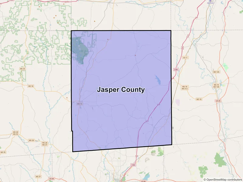 Map of Jasper County, Mississippi and ZIP codes
