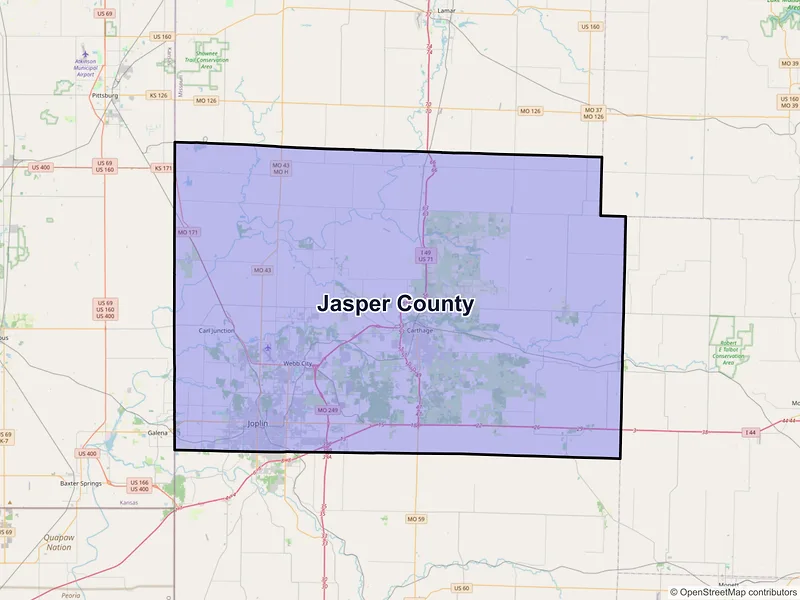 Map of Jasper County, Missouri and ZIP codes