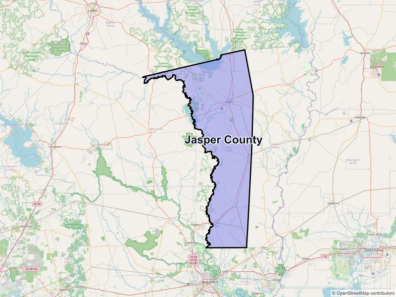 Map of Jasper County, Texas and ZIP codes