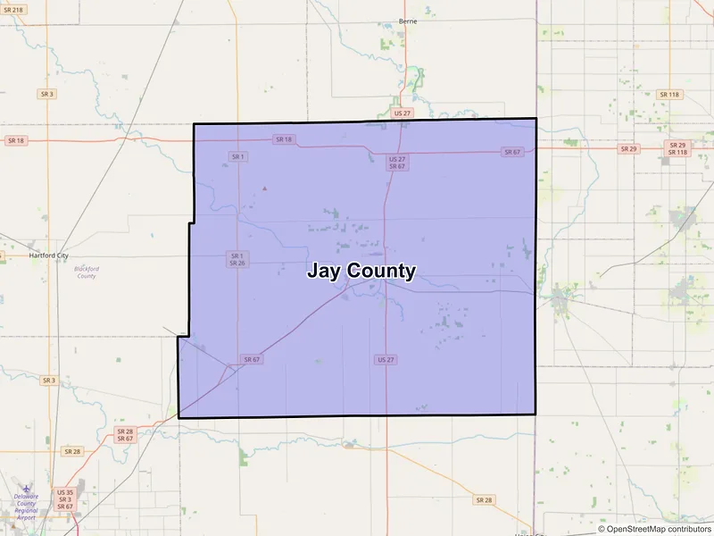 Map of Jay County, Indiana and ZIP codes