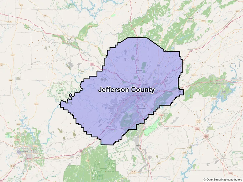 Map of Jefferson County, Alabama and ZIP codes