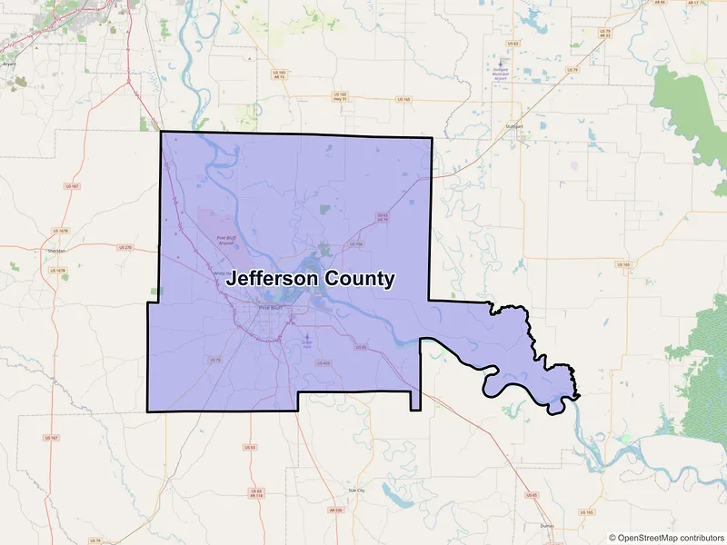 Map of Jefferson County, Arkansas and ZIP codes