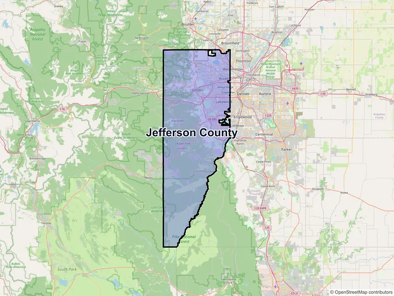 Map of Jefferson County, Colorado and ZIP codes
