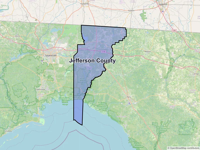 Map of Jefferson County, Florida and ZIP codes