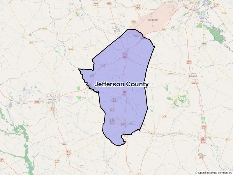 Map of Jefferson County, Georgia and ZIP codes