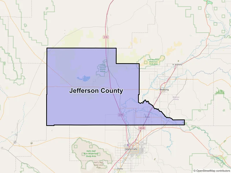 Map of Jefferson County, Idaho and ZIP codes