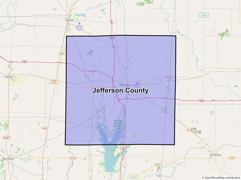 Map of Jefferson County, Illinois and ZIP codes