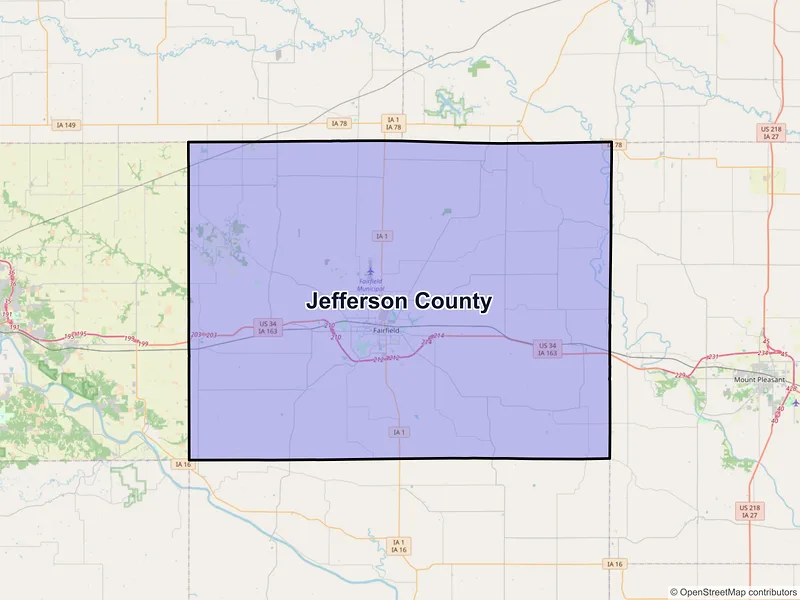 Map of Jefferson County, Iowa and ZIP codes